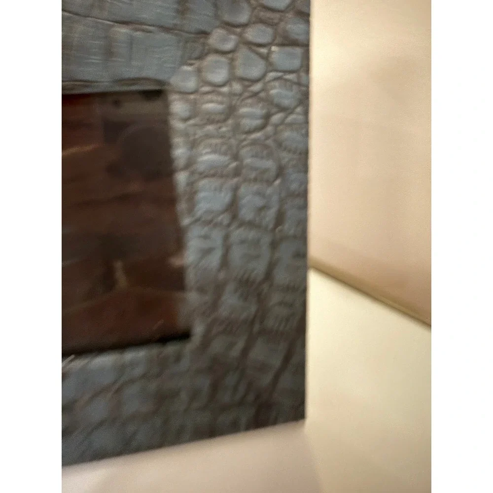 Navy Crocodile Embossed Genuine Leather Picture Frame Easel Back Chic